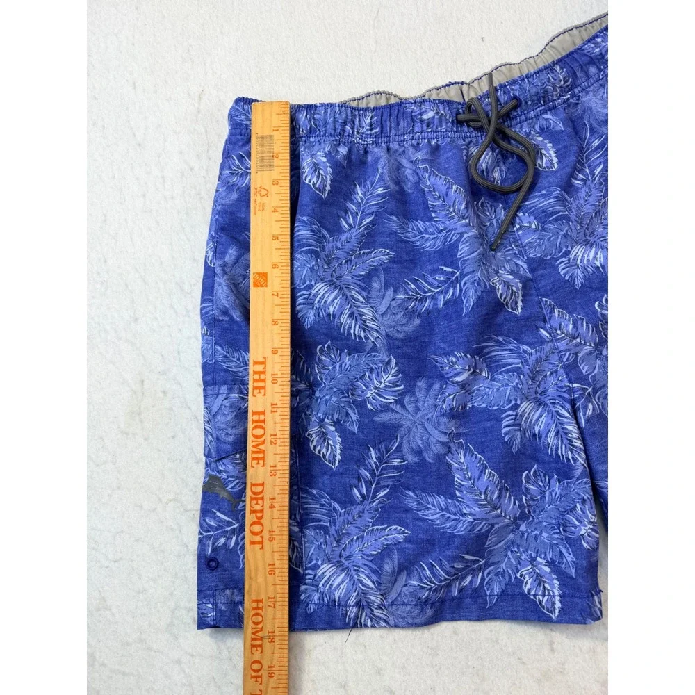 Tommy Bahama Mens Blue Tropical Palm Leaf Cargo Swim Trunks Board Shorts L